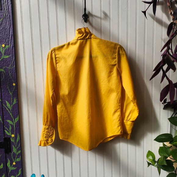 Vintage 1970's Bobbie Brook's Marigold Yellow Ruffle Bib Front Blouse - Picture 3 of 14